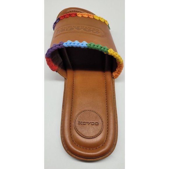COACH Pride Leather Crochet-Trimmed Slides - Picture 9 of 10